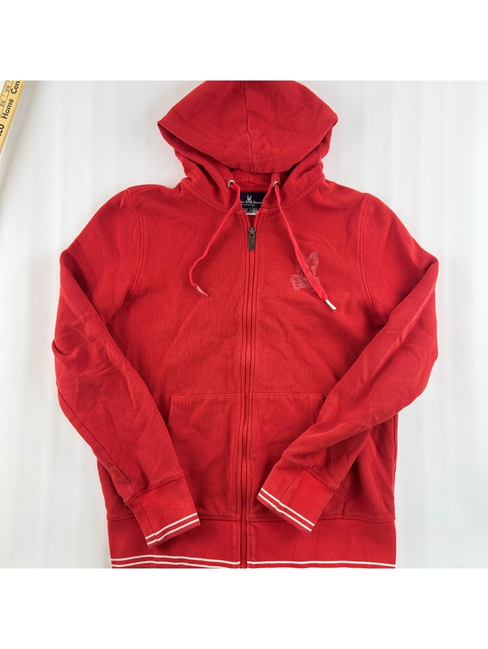 Psycho Bunny Red Waffle Knit Full Zip Hoodie Jacket Mens XS Embroidered Logo